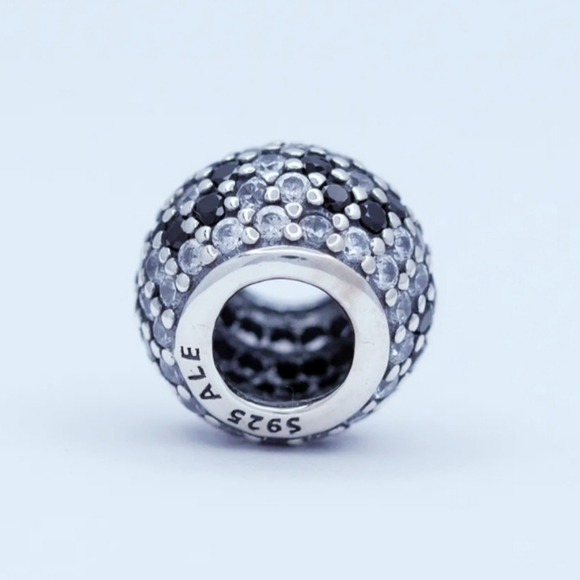 Pandora, Silver Shimmering Blossom Bead, with Black Pave Zirconia, Retired - Picture 2 of 6